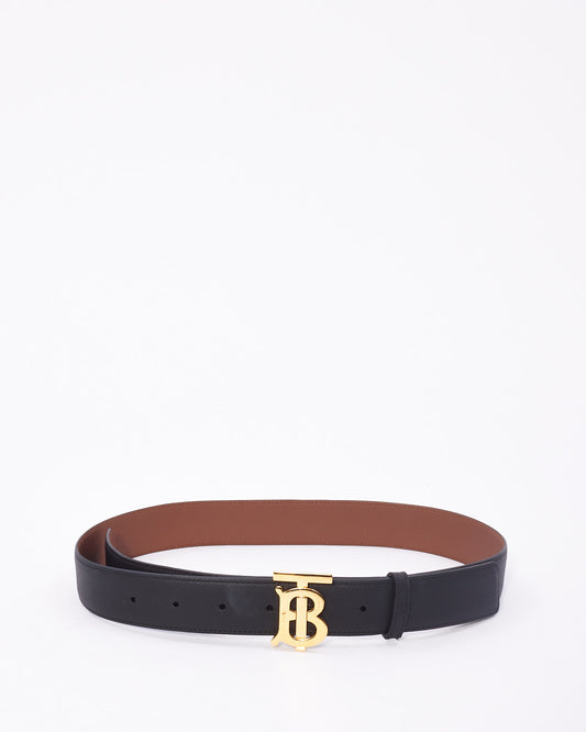 Burberry Black 
Tan Leather Reversible B Logo Belt - S