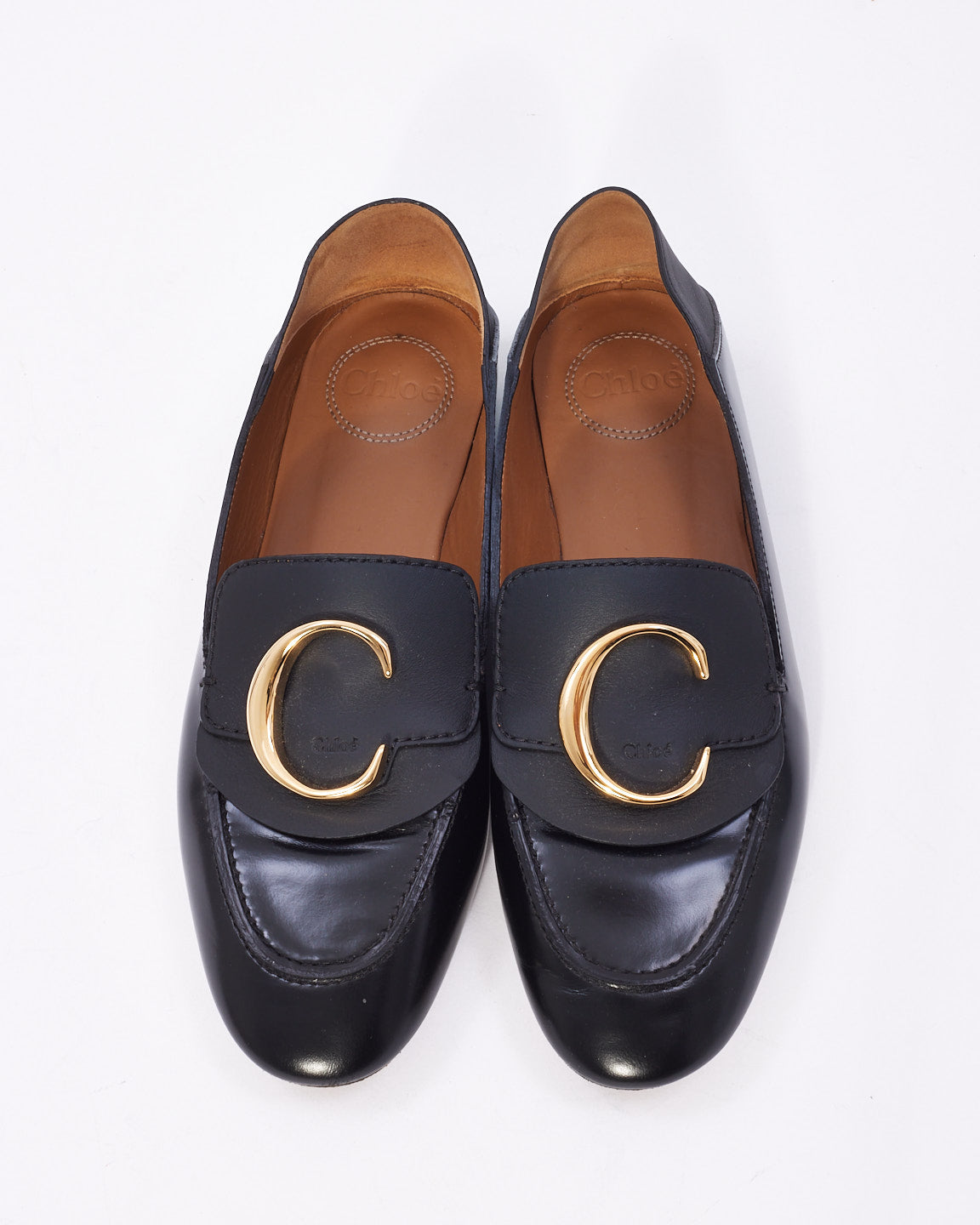 Chloé Black Leather C Loafers - 36.5