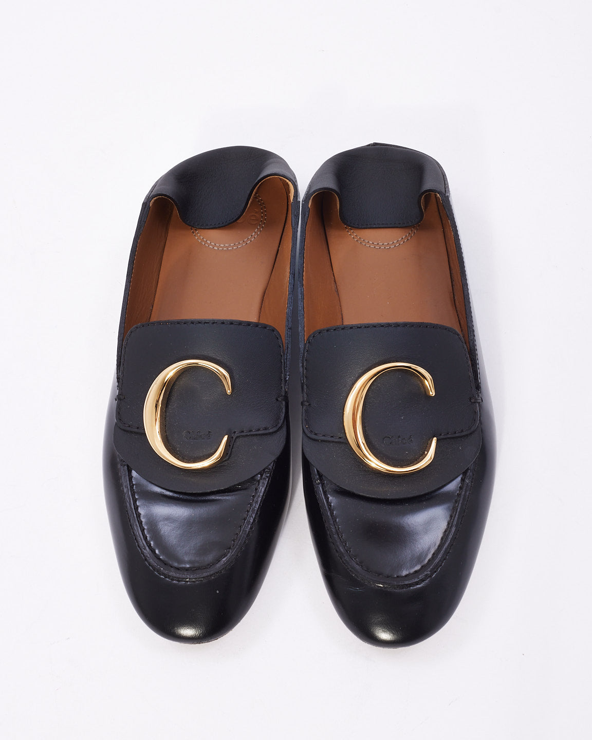 Chloé Black Leather C Loafers - 36.5