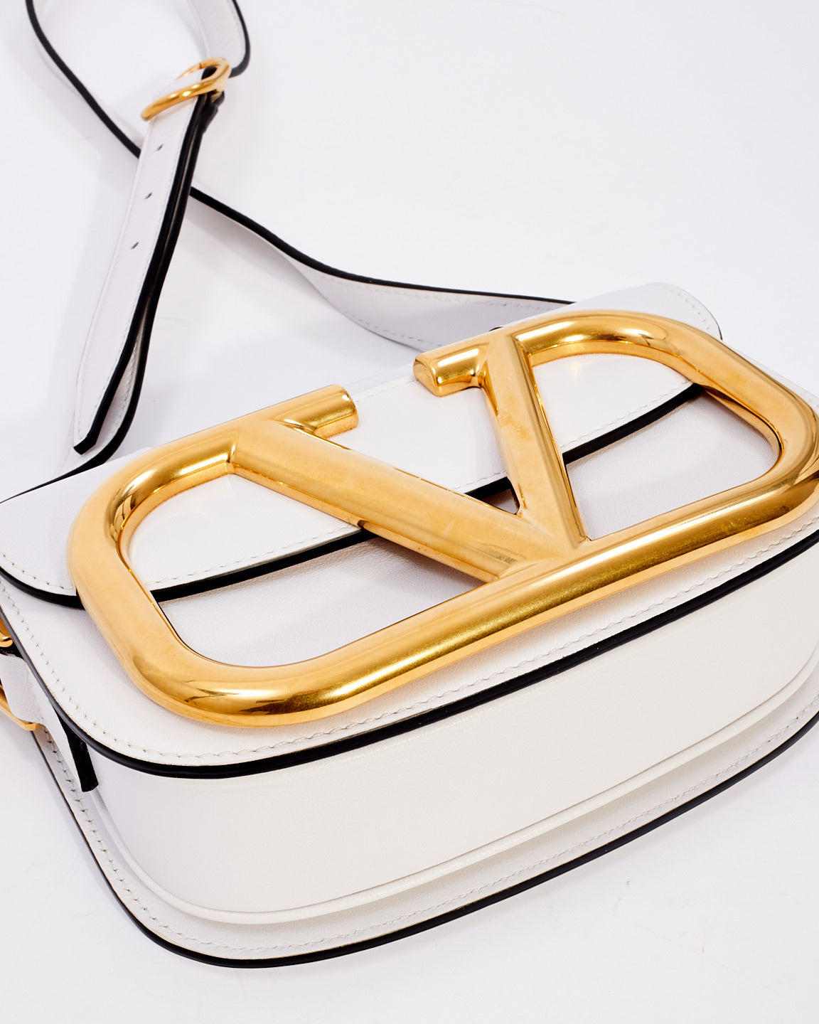 Valentino White Leather SuperVee Crossbody Bag