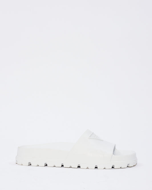 Prada White Rubber Triangle Logo Embossed Lug Sole Slides  - 38