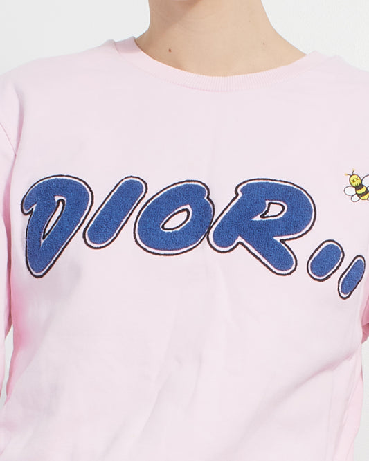 Dior Pink Cotton Blue Logo Oversized Crewneck Sweater - S