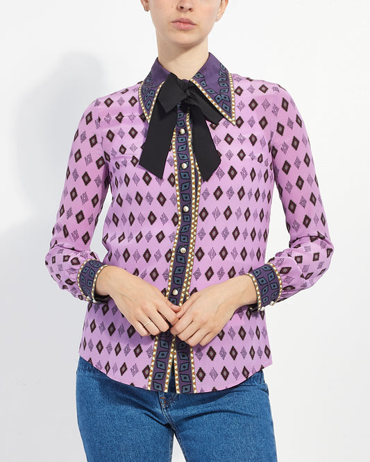 Gucci Purple Silk Tiger Print Blouse - 38