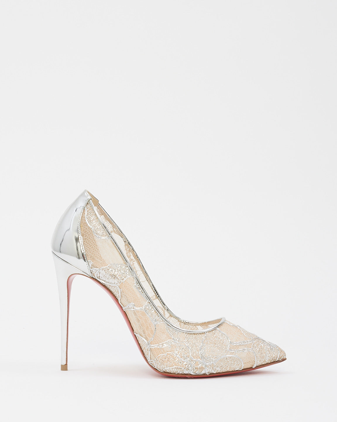 Christian Louboutin Silver Lace Follies 100mm Pumps - 38