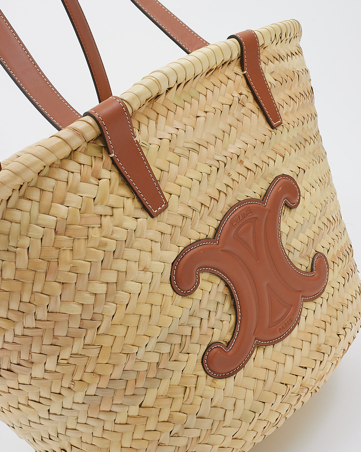 Celine Beige Raffia Classic Panier In Palm Leaves Meidum Tote