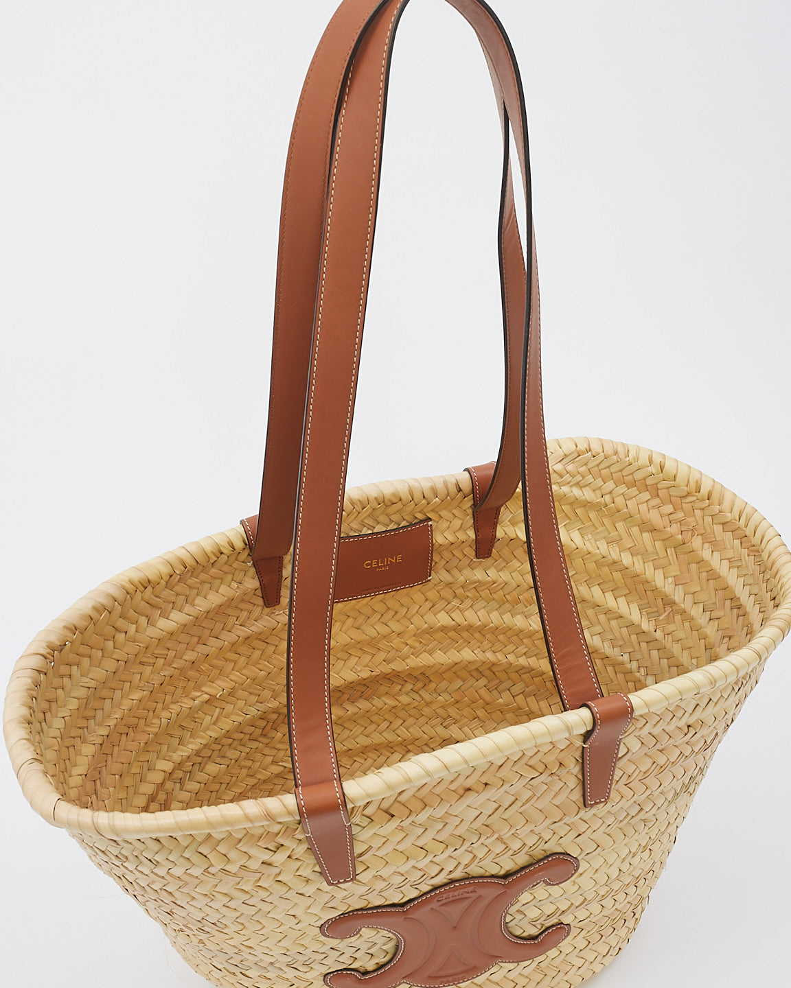 Celine Beige Raffia Classic Panier In Palm Leaves Meidum Tote