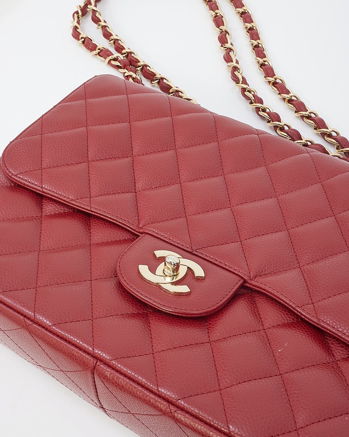 Chanel Burgundy Red Caviar Leather Jumbo Classic Flap with Gold Hardware