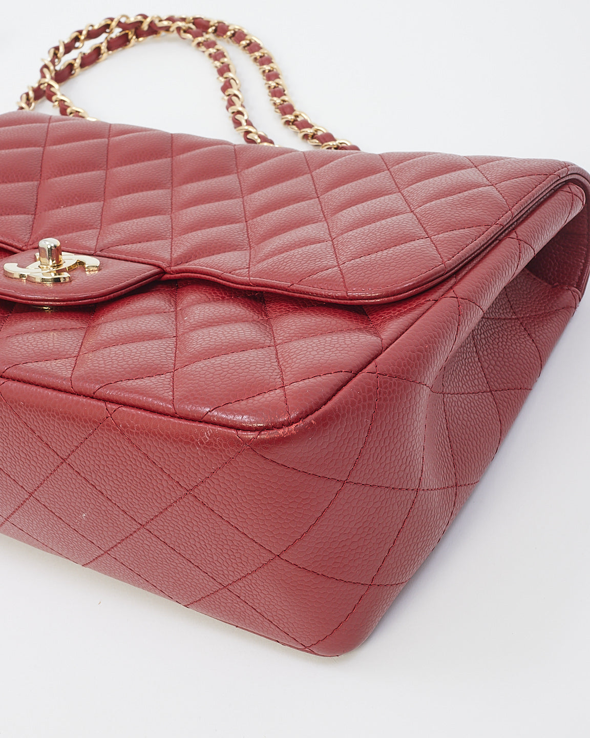 Chanel Burgundy Red Caviar Leather Jumbo Classic Flap with Gold Hardware