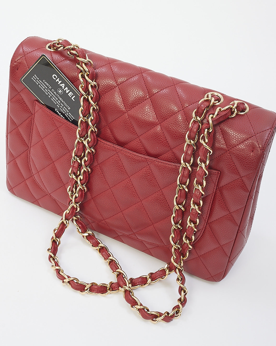 Chanel Burgundy Red Caviar Leather Jumbo Classic Flap with Gold Hardware