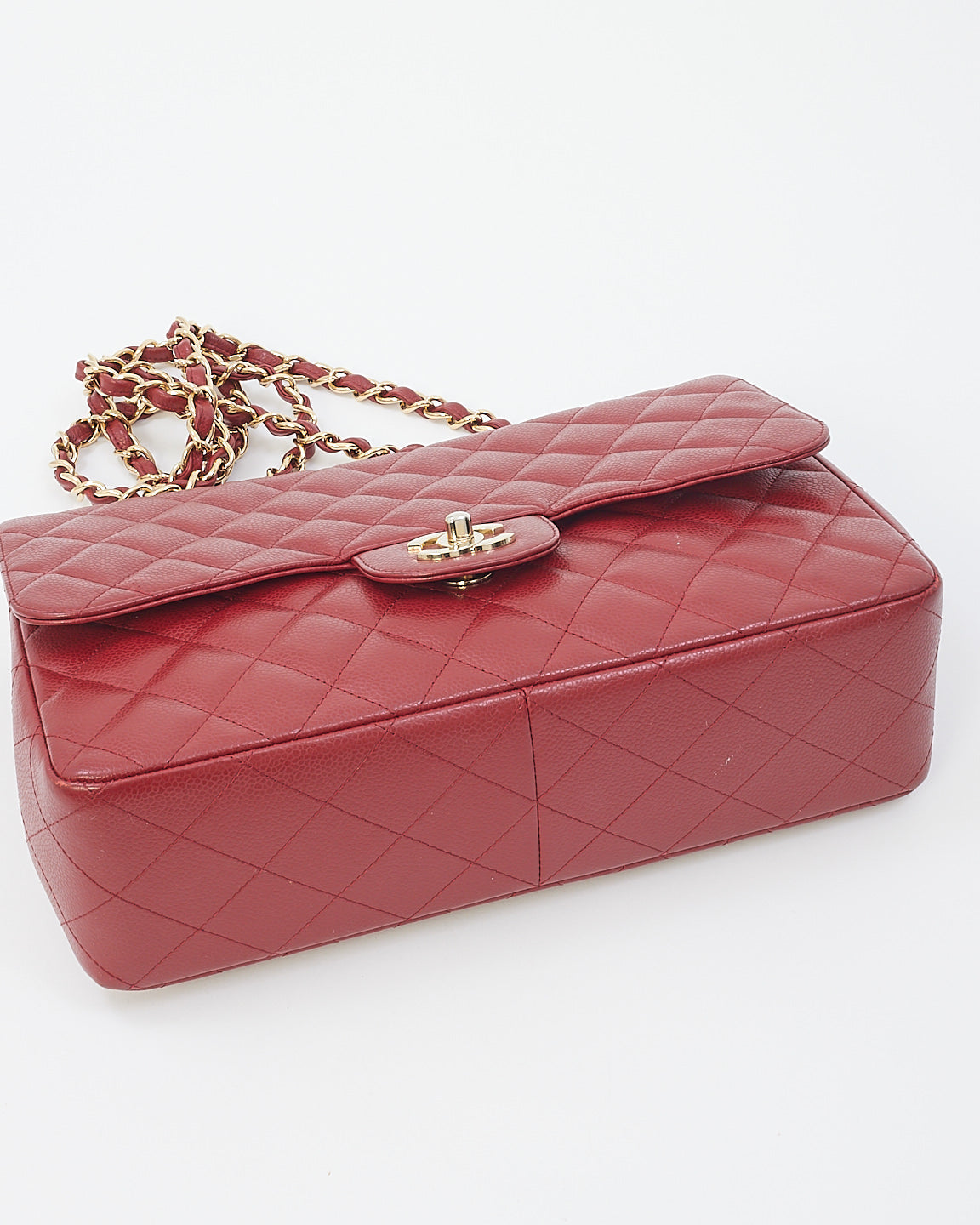 Chanel Burgundy Red Caviar Leather Jumbo Classic Flap with Gold Hardware