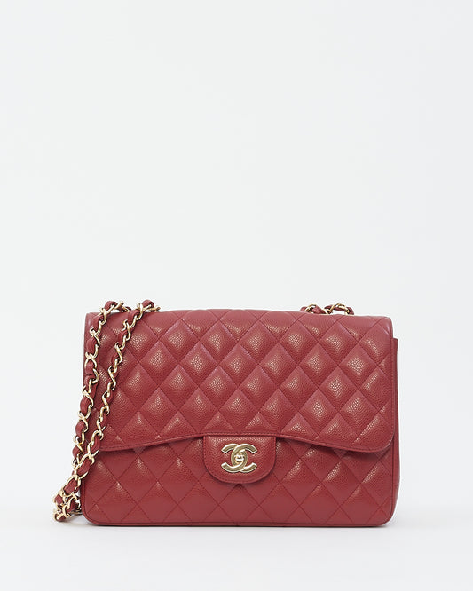 Chanel Burgundy Red Caviar Leather Jumbo Classic Flap with Gold Hardware