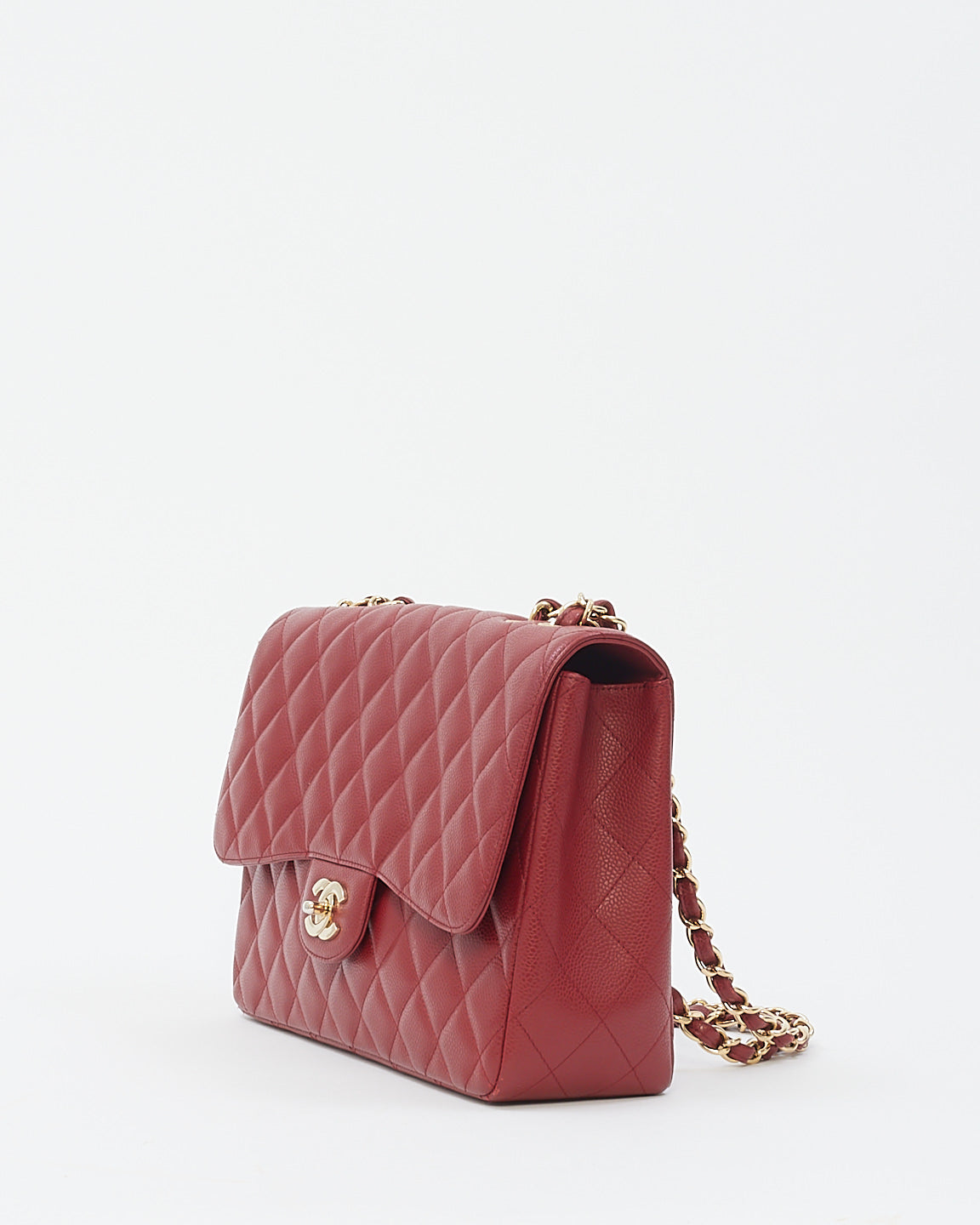 Chanel Burgundy Red Caviar Leather Jumbo Classic Flap with Gold Hardware