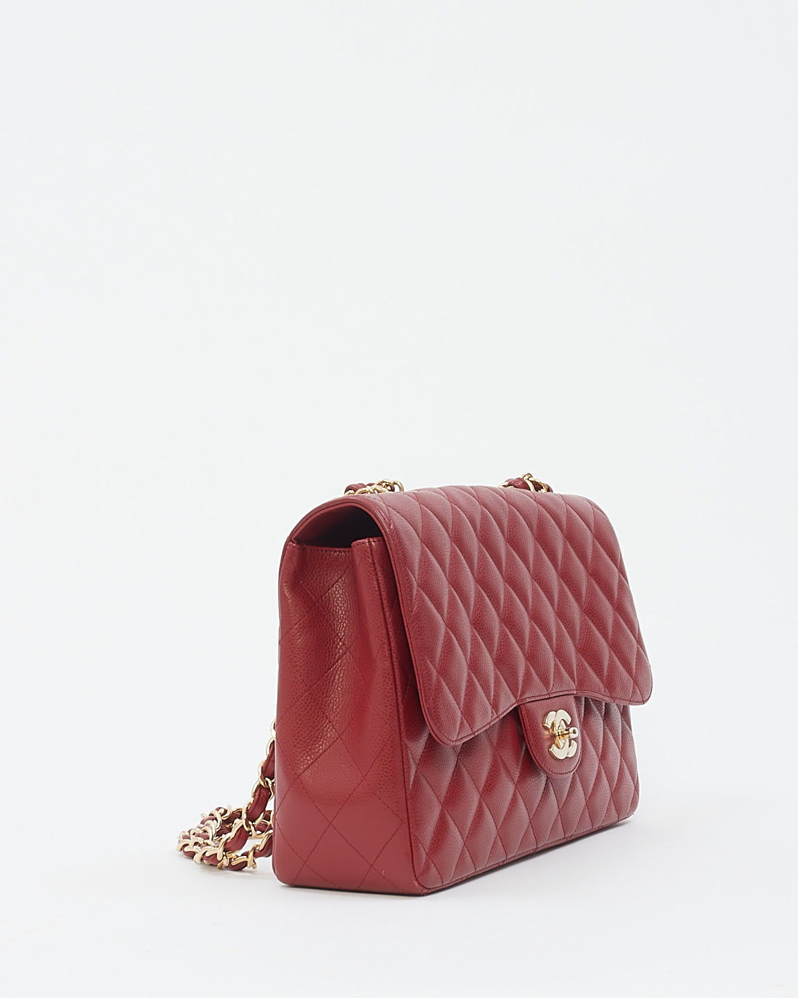 Chanel Burgundy Red Caviar Leather Jumbo Classic Flap with Gold Hardware