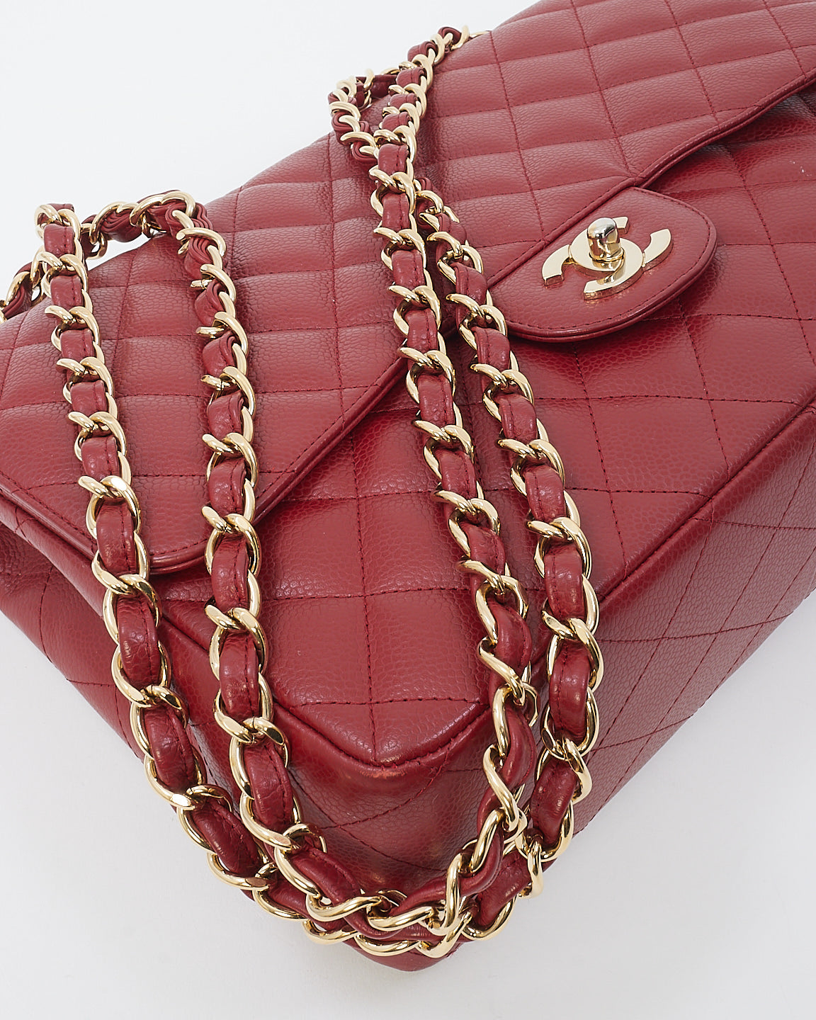 Chanel Burgundy Red Caviar Leather Jumbo Classic Flap with Gold Hardware