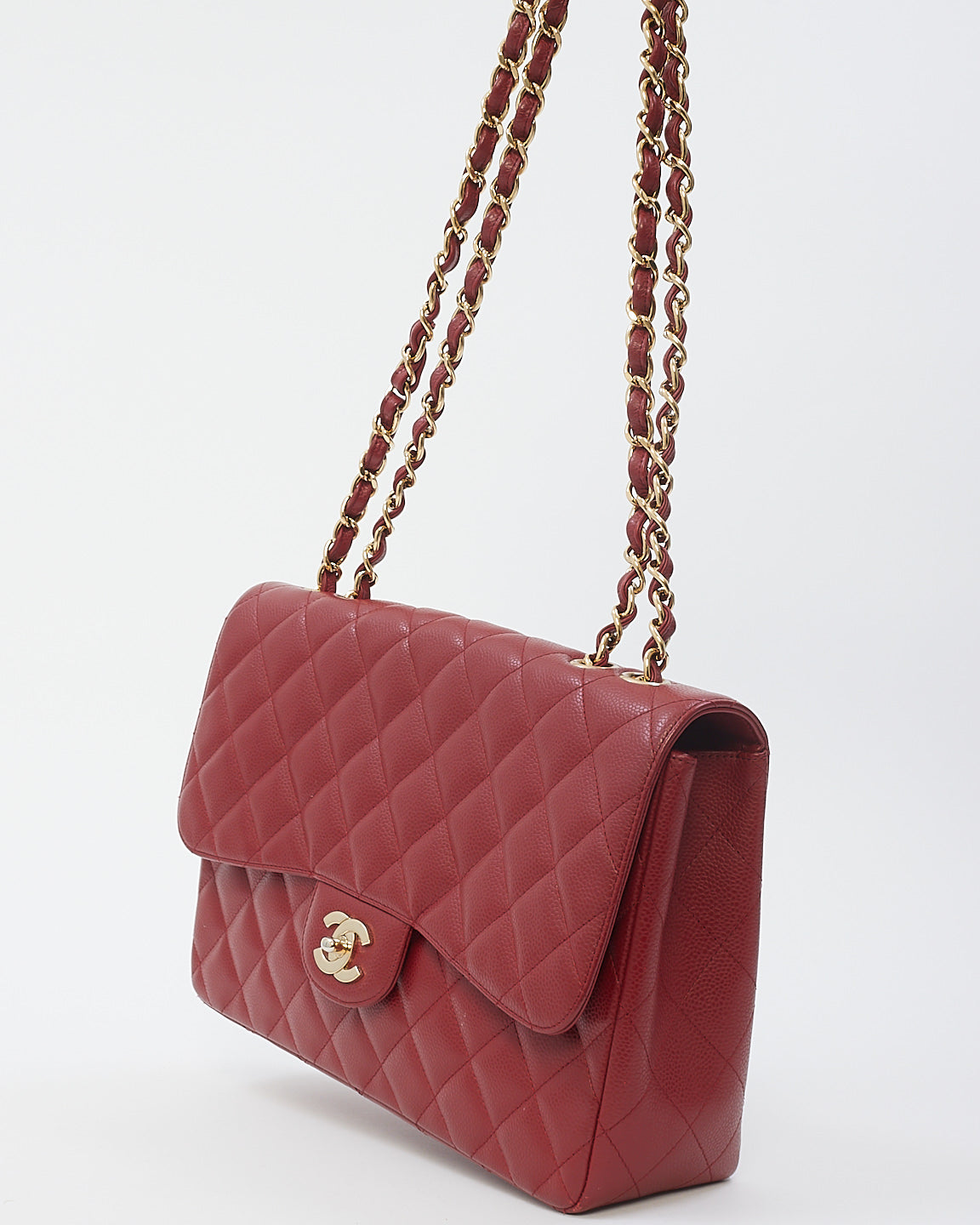 Chanel Burgundy Red Caviar Leather Jumbo Classic Flap with Gold Hardware