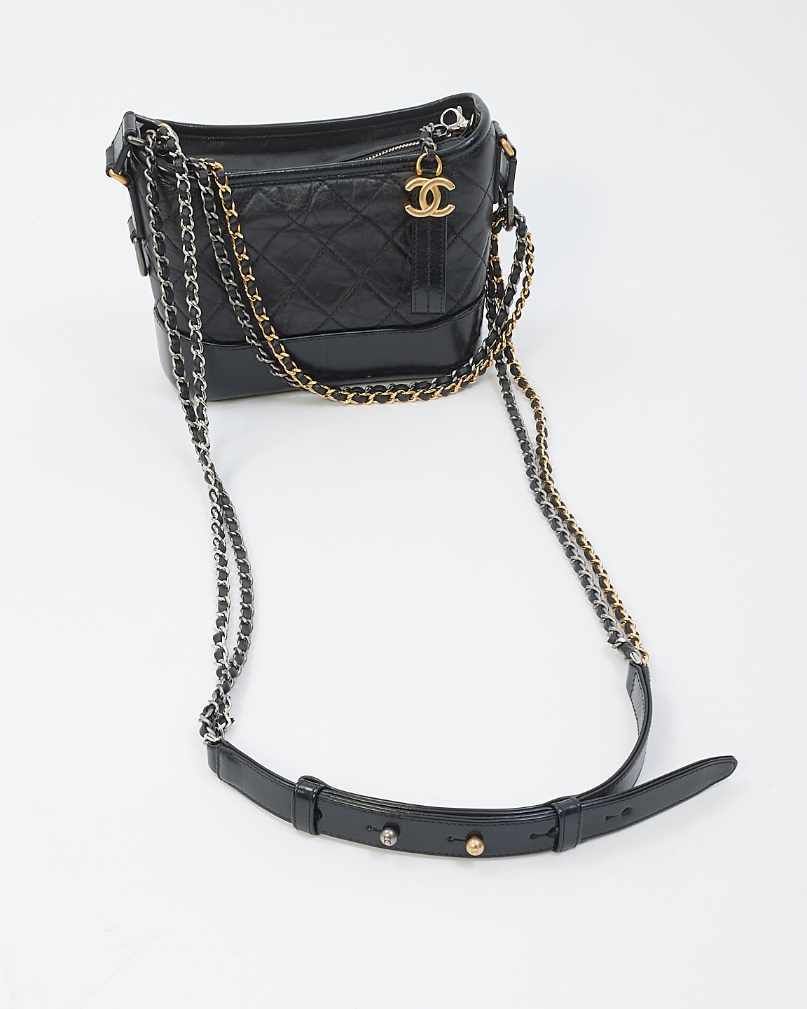 Chanel Black Aged Calfskin Small Hobo Gabrielle Bag