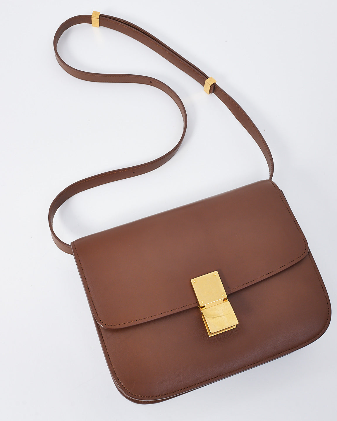 Celine Tan Box Calfskin Leather Medium Classic Bag