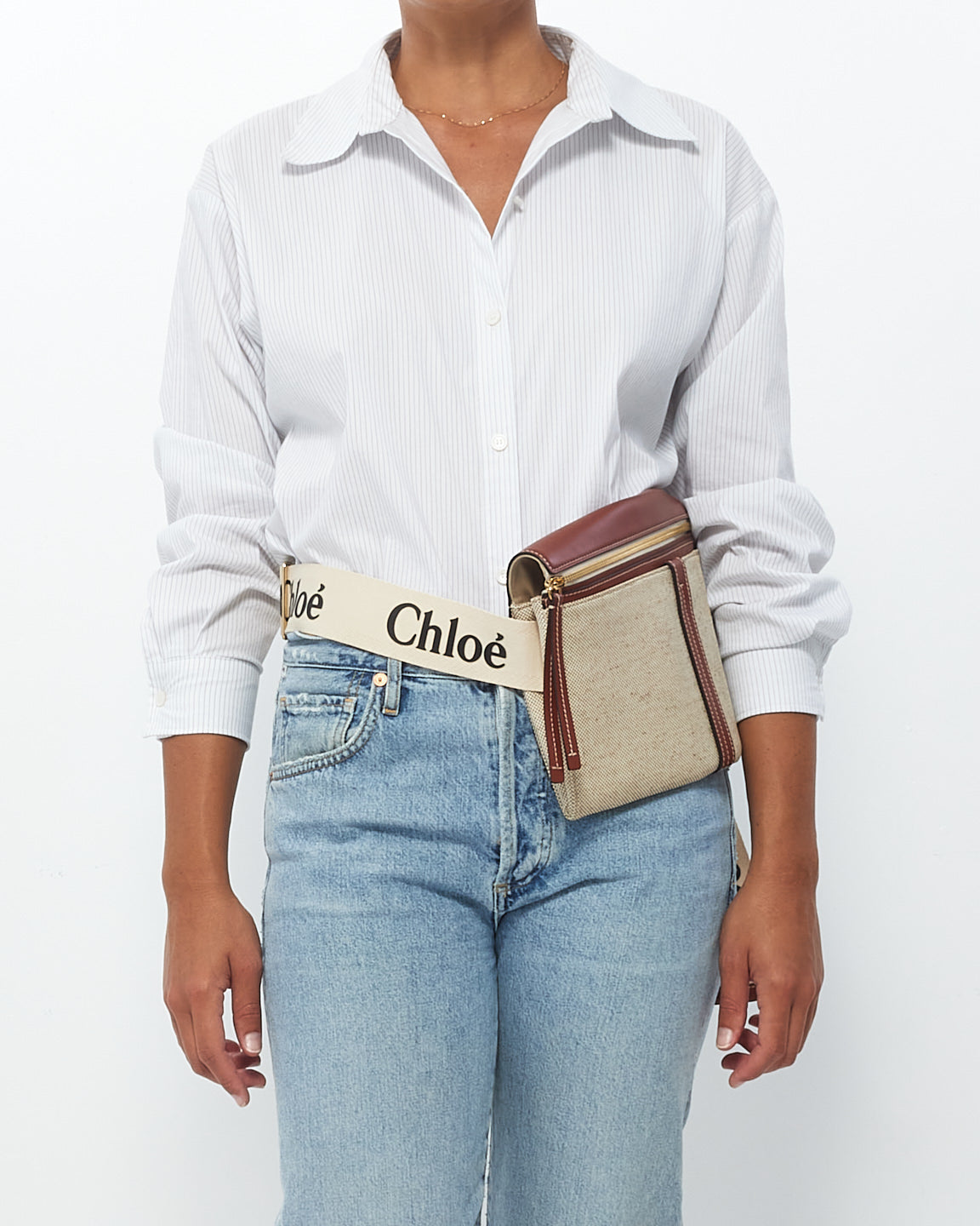 Chloé Beige Canvas Woody Belt Bag