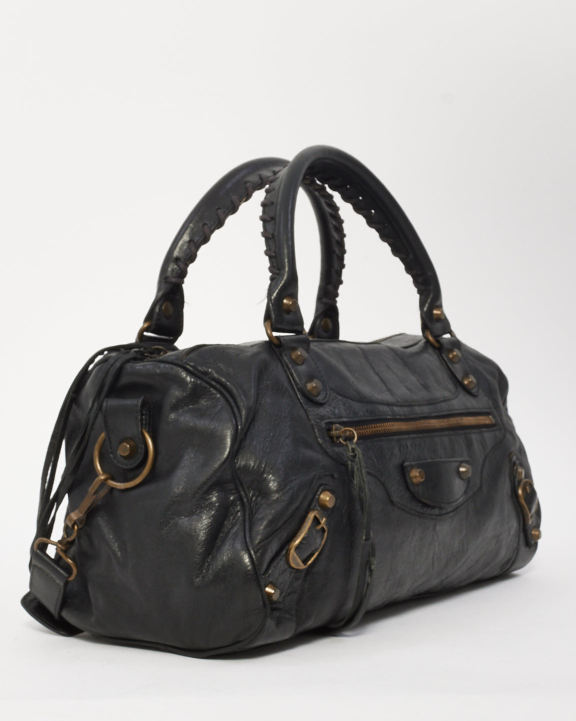 Balenciaga Sac Twiggy classique en cuir noir pour motocross