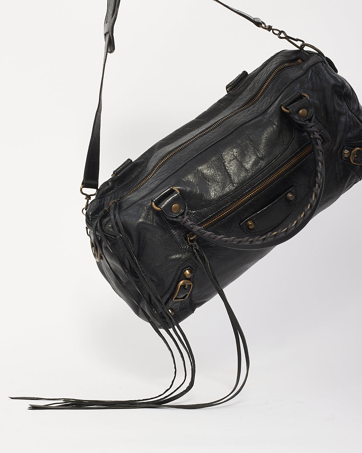 Balenciaga Sac Twiggy classique en cuir noir pour motocross