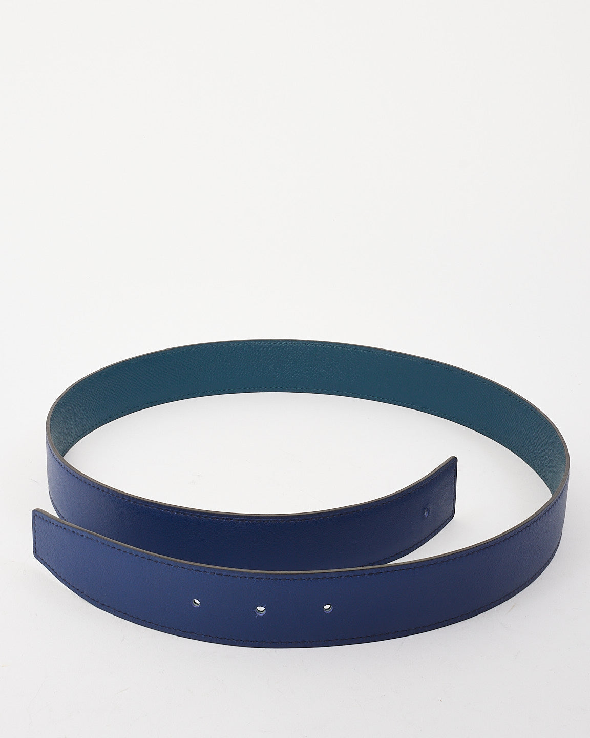 Hermès Blue Leather Reversible Belt - No Buckle 85