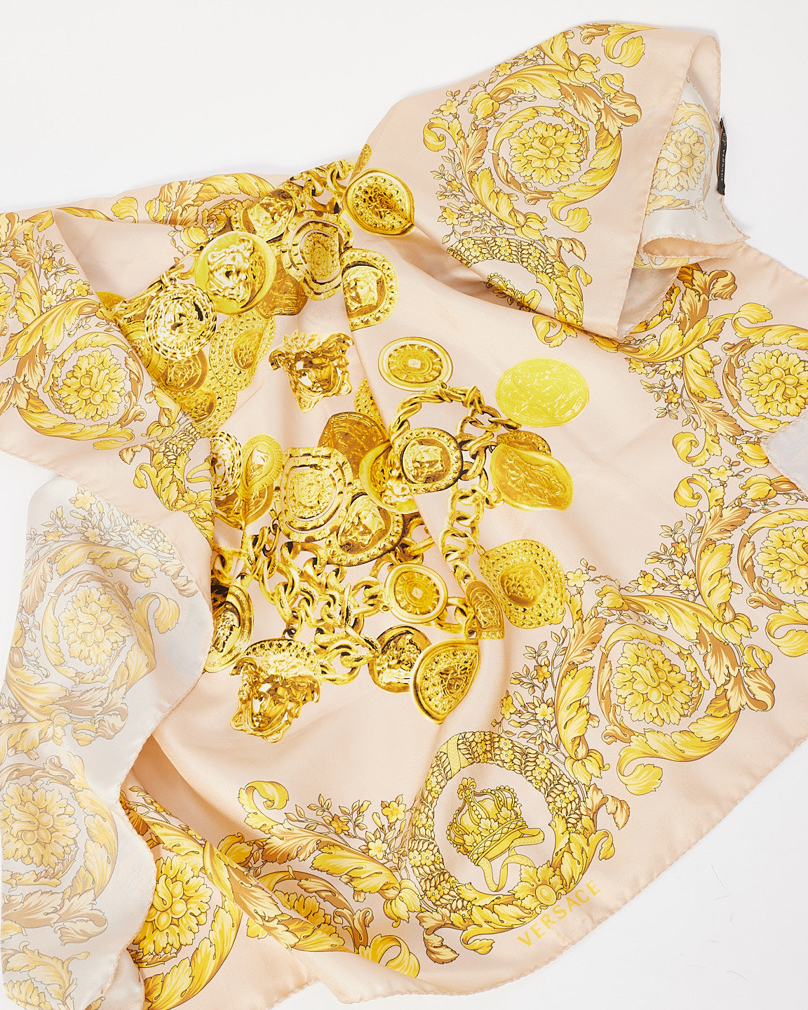 Versace Beige 
Yellow Silk Medallion Print Scarf