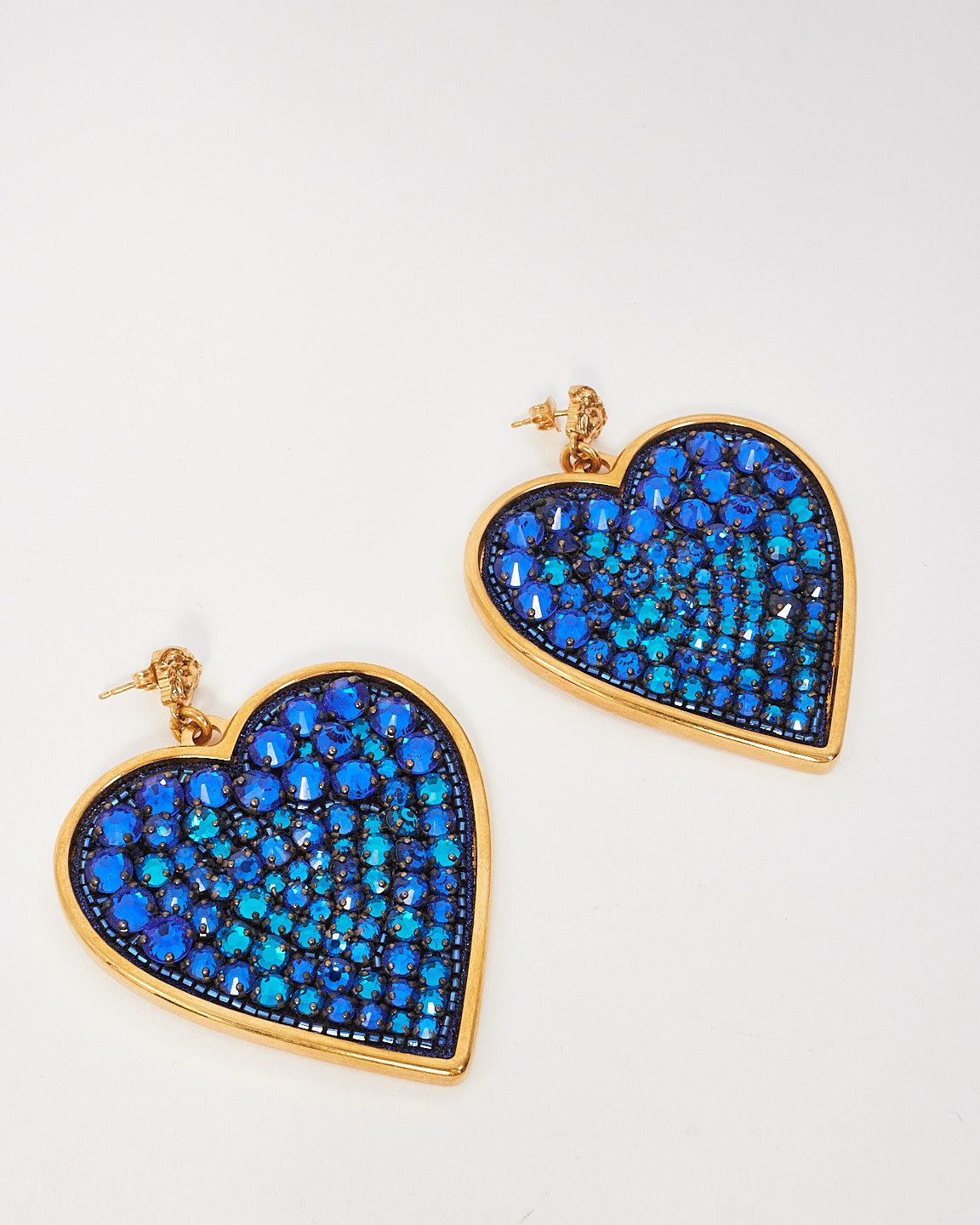 Versace Blue Gold Crystal Large Heart Medusa Earrings