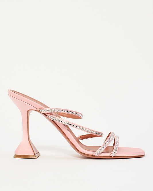 Amina Muaddi Pink Naima Embellished Satin Sandals - 39