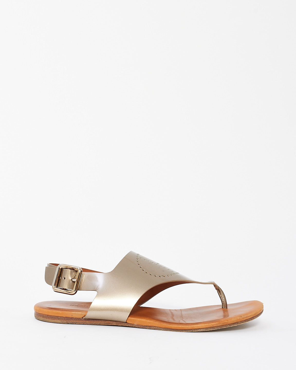 Hermès Metallic Brown Leather Kola Thong Flat Slingback Sandals - 37.5