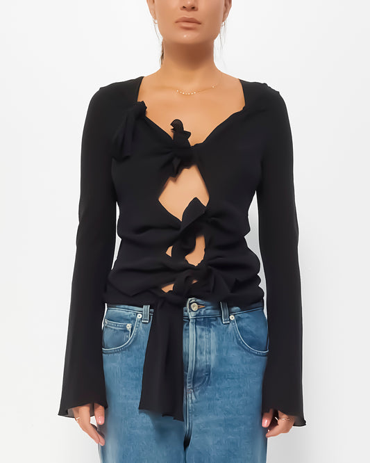 Dior Vintage Black Chiffon Wrap Around Top - 40