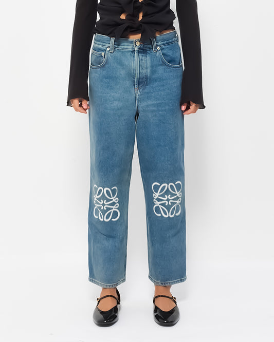 Loewe Blue Denim Anagram Print Cropped Jeans - 40