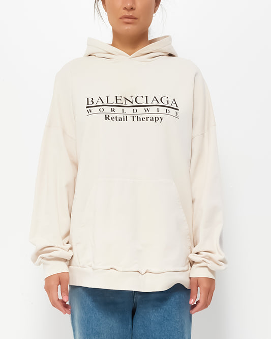 Balenciaga Beige Cotton Unisex Logo Hoodie  - 2