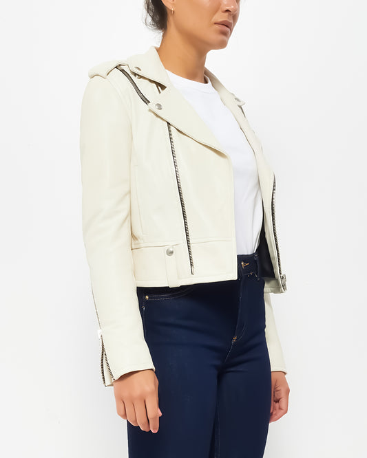 IRO Cream Leather Biker Jacket - 38