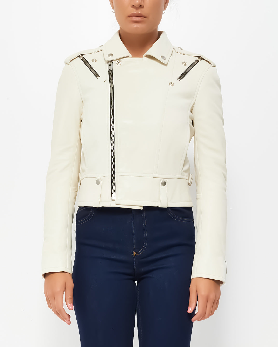 IRO Cream Leather Biker Jacket - 38