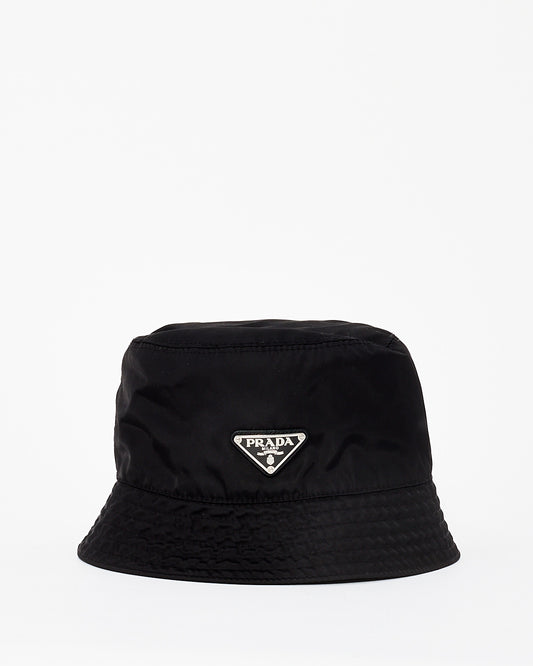 Prada Black Nylon Tessuto Logo Bucket Hat