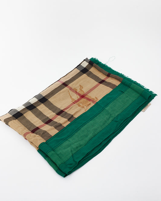 Burberry Beige 
Green Check Print Cotton Scarf