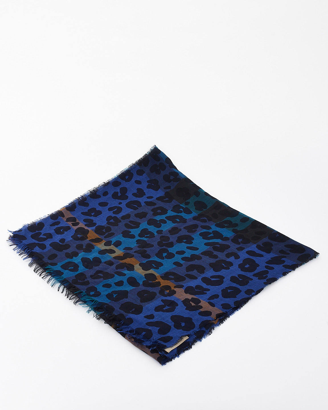 Burberry Blue Cotton Leopard Print Scarf