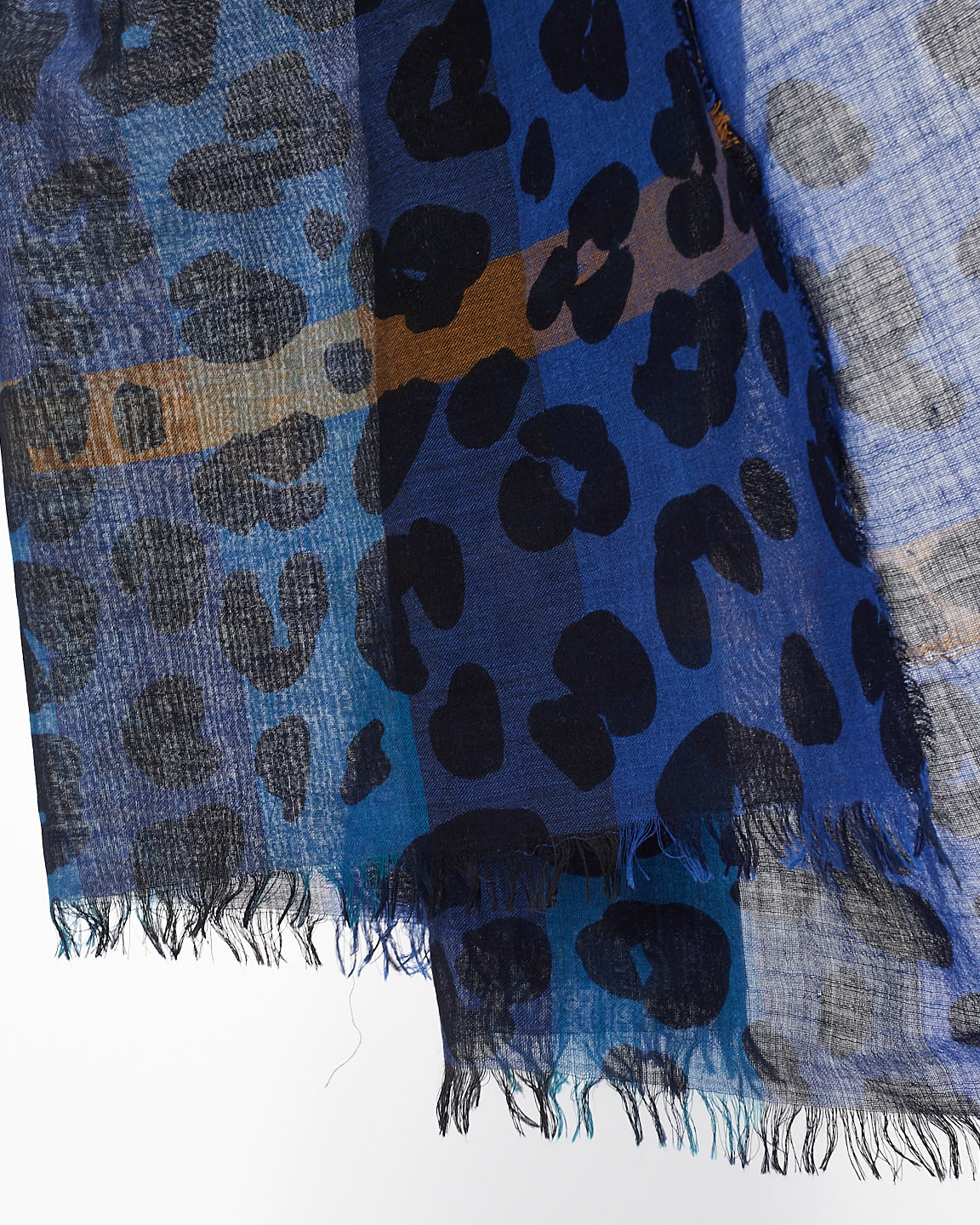 Burberry Blue Cotton Leopard Print Scarf