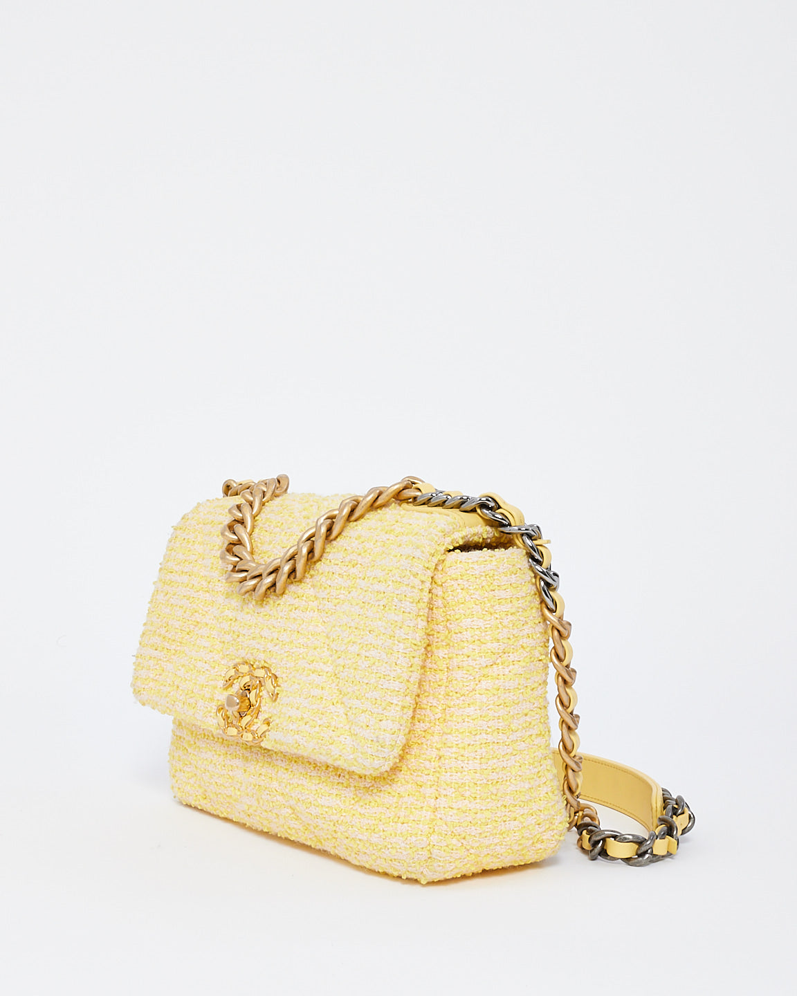 Chanel Yellow Tweed Medium 19 Shoulder Bag