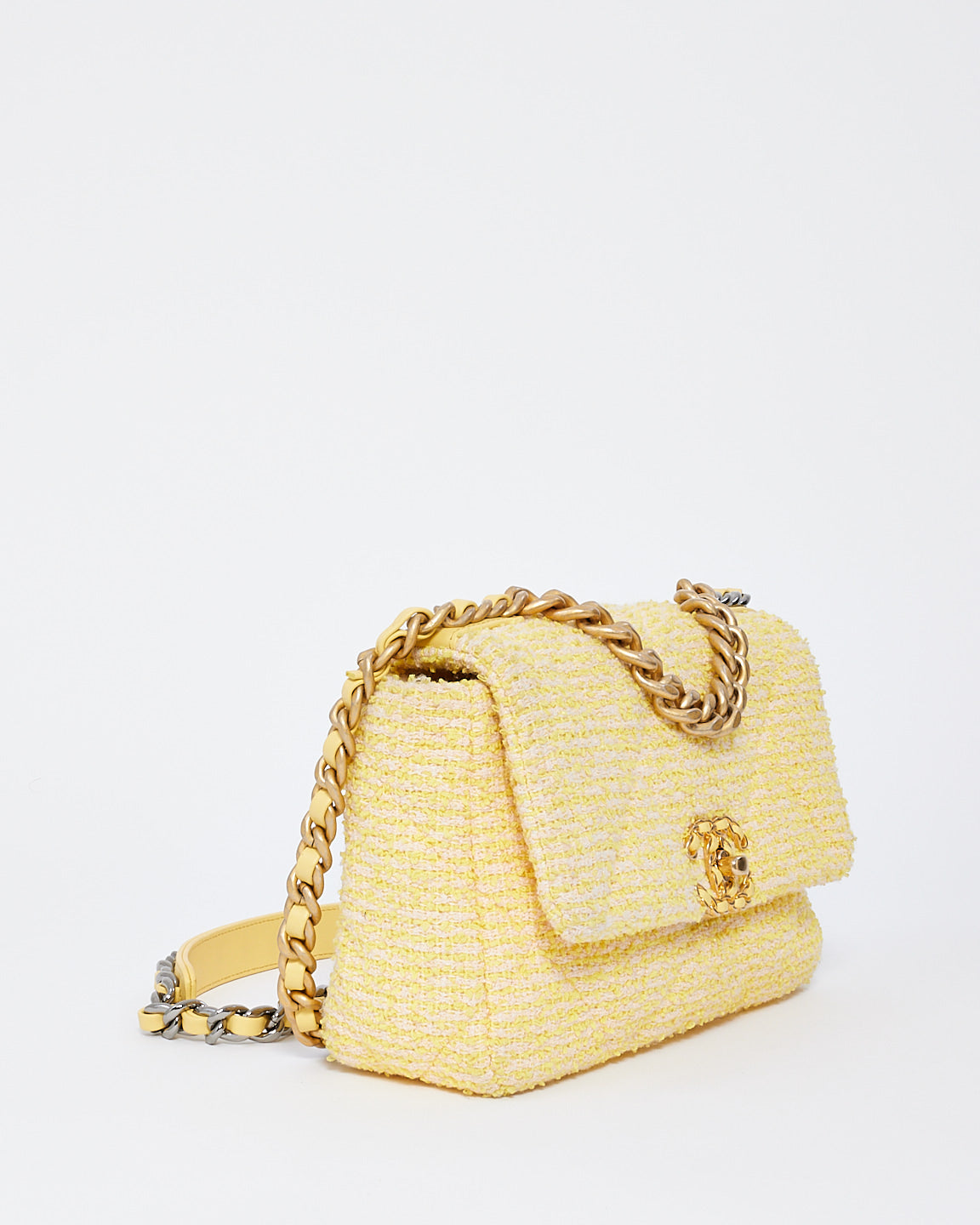 Chanel Yellow Tweed Medium 19 Shoulder Bag