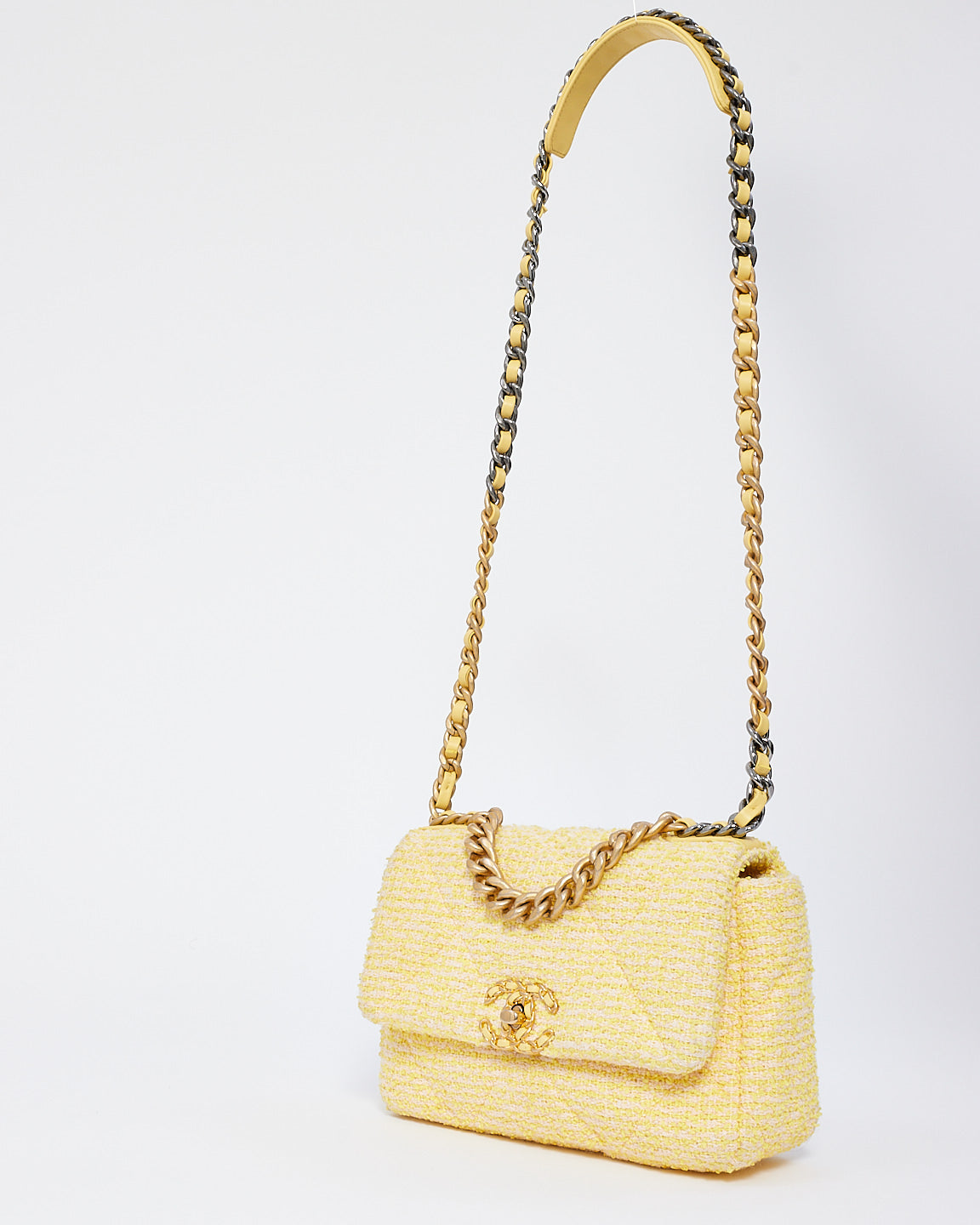 Chanel Yellow Tweed Medium 19 Shoulder Bag