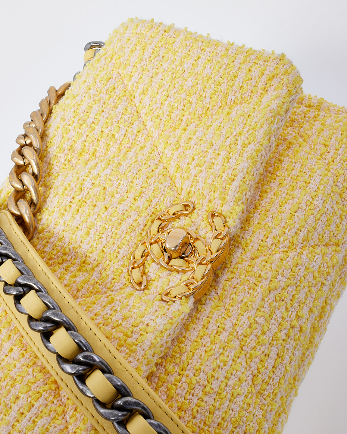 Chanel Yellow Tweed Medium 19 Shoulder Bag