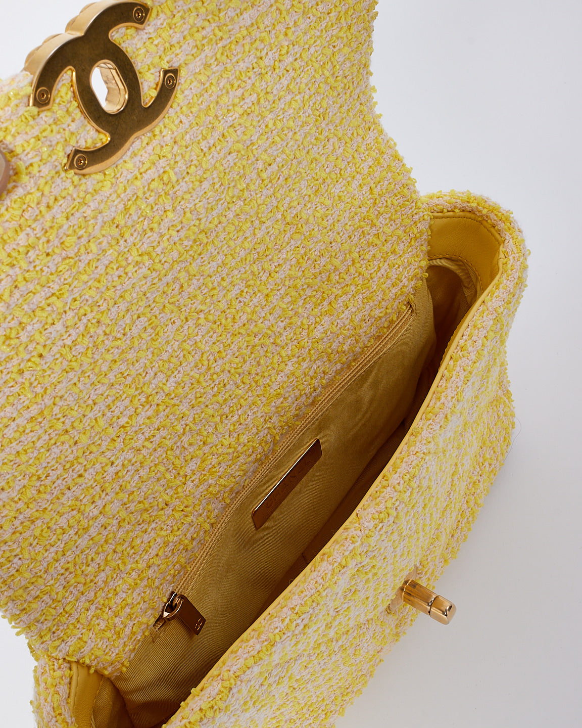 Chanel Yellow Tweed Medium 19 Shoulder Bag