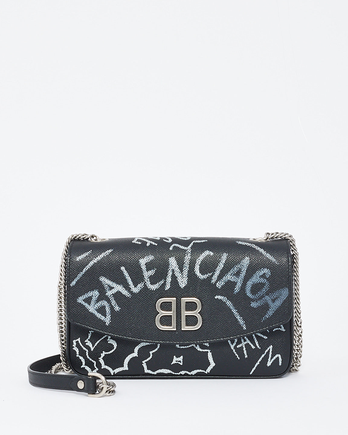 Balenciaga Black Leather Graffiti BB Chain Bag