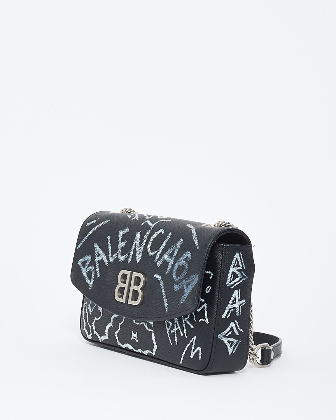 Balenciaga Black Leather Graffiti BB Chain Bag