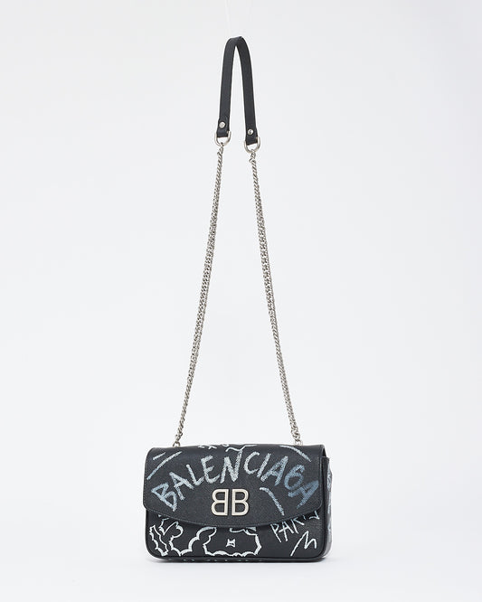 Balenciaga Black Leather Graffiti BB Chain Bag