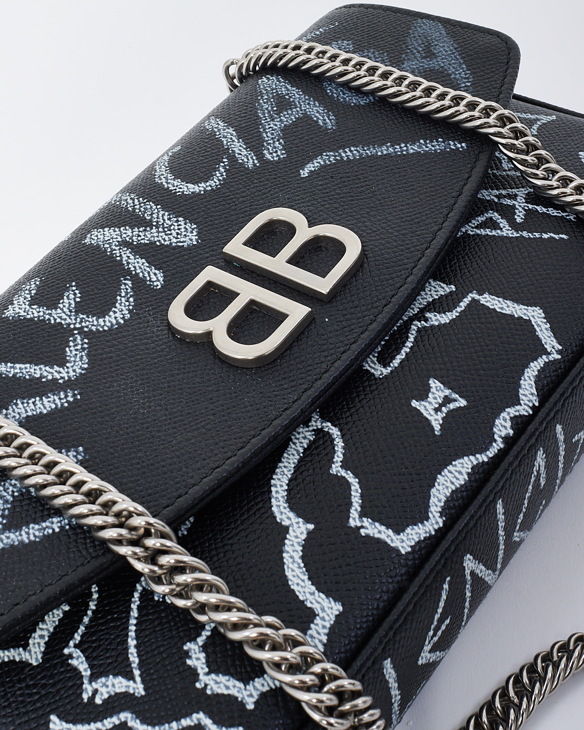 Balenciaga Black Leather Graffiti BB Chain Bag