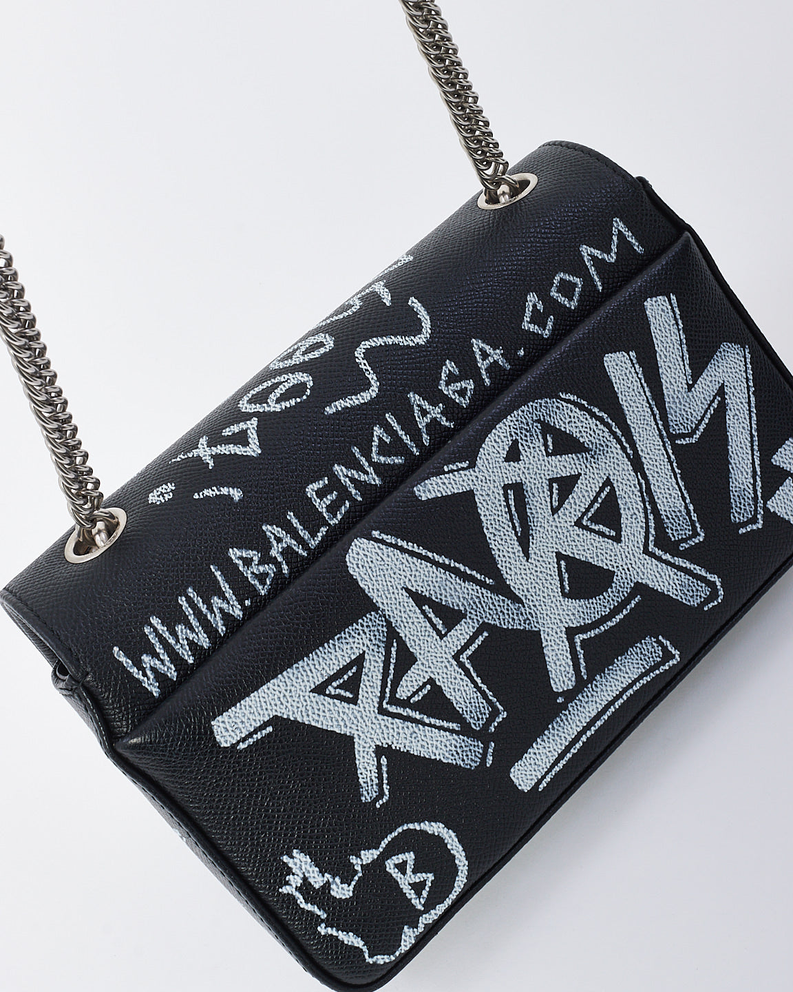 Balenciaga Black Leather Graffiti BB Chain Bag