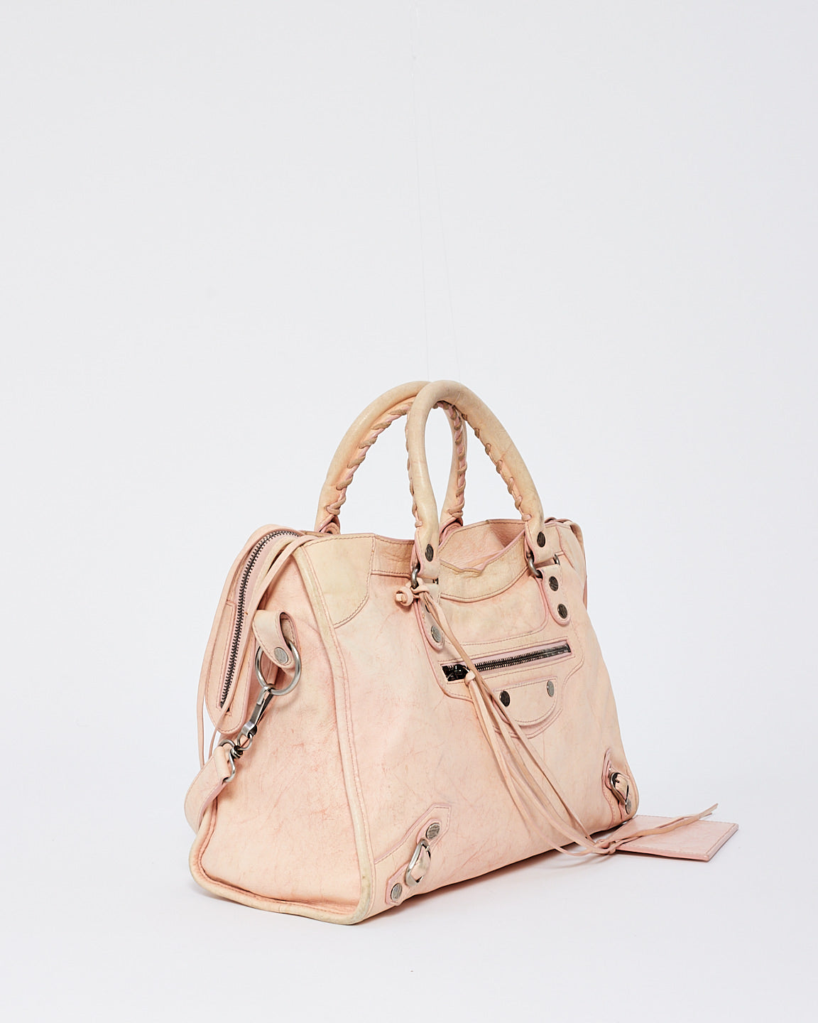 Balenciaga Sac de ville en cuir rose avec clous martelés