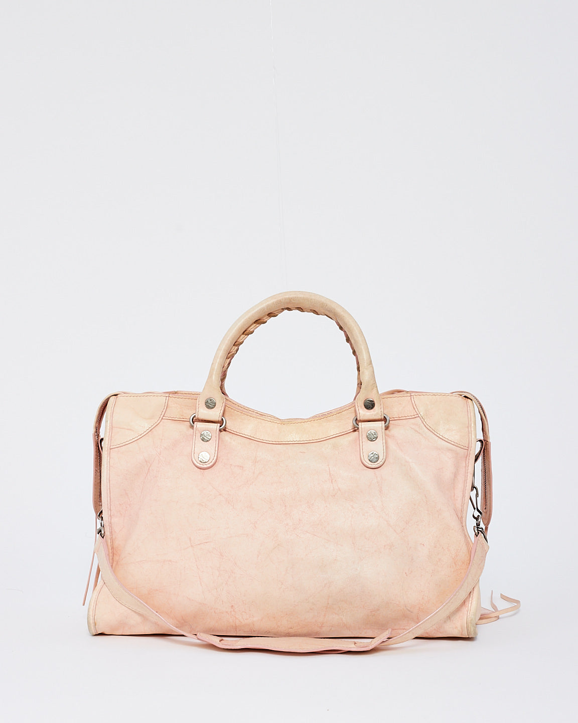 Balenciaga Sac de ville en cuir rose avec clous martelés